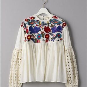 Embroidered White Blouse with Floral Design